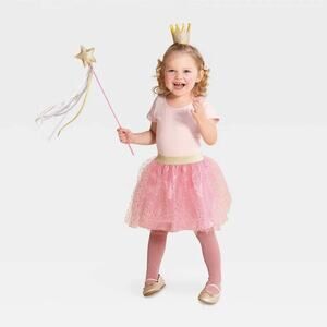 Toddler Girl's Pink Princess Halloween Costume Tutu Crown Headpiece & Wand